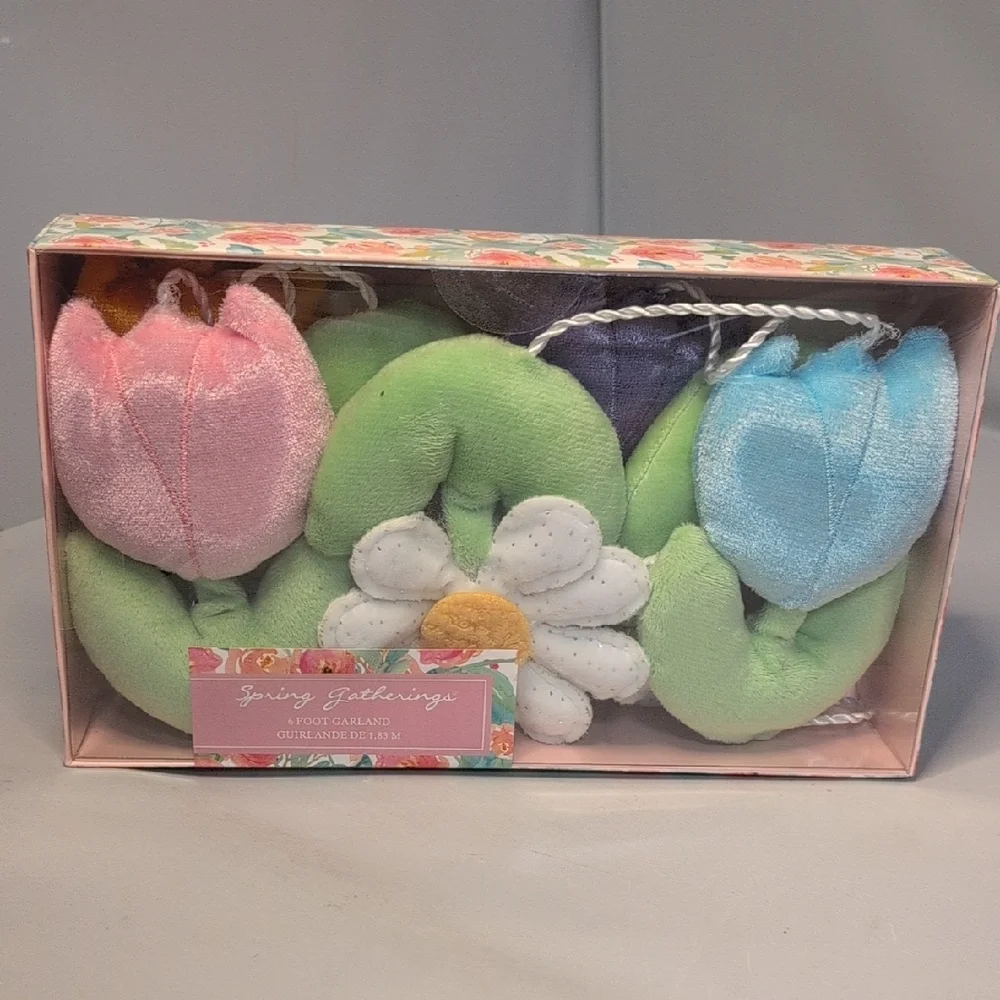 Spring Gatherings Spring Floral Plush 6 Foot Garland - Pink, Blue, Green